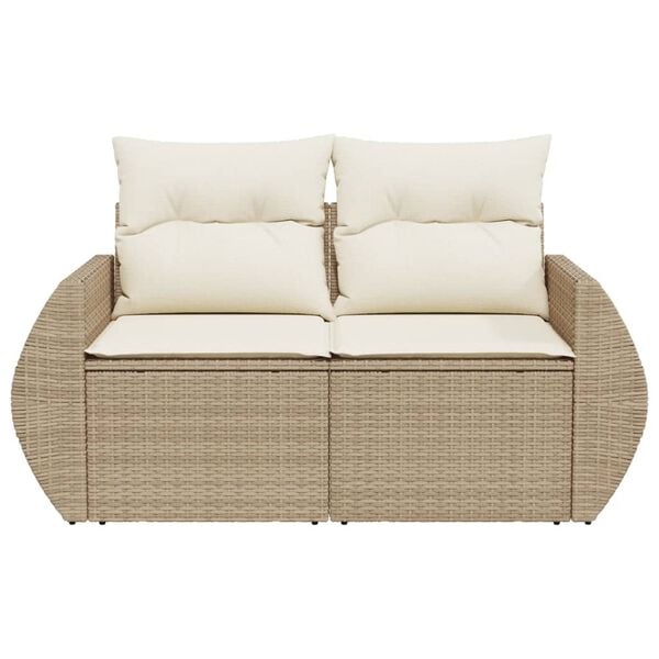 vidaXL Garden Sofa with Cushions 2-Seater Beige Poly Rattan