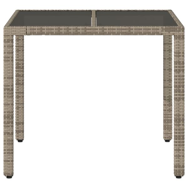 vidaXL Garden Table with Glass Top Grey 90x90x75 cm Poly Rattan