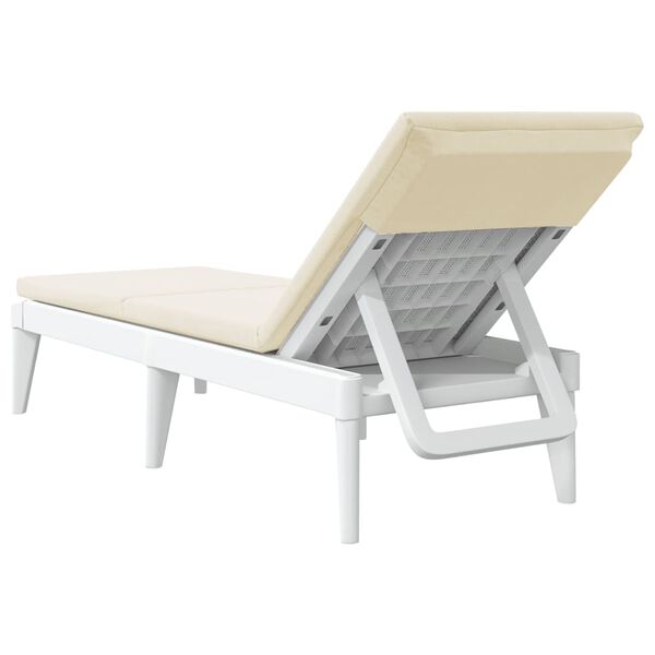 vidaXL Sun Lounger with Cushion White 186x60x29 cm PP