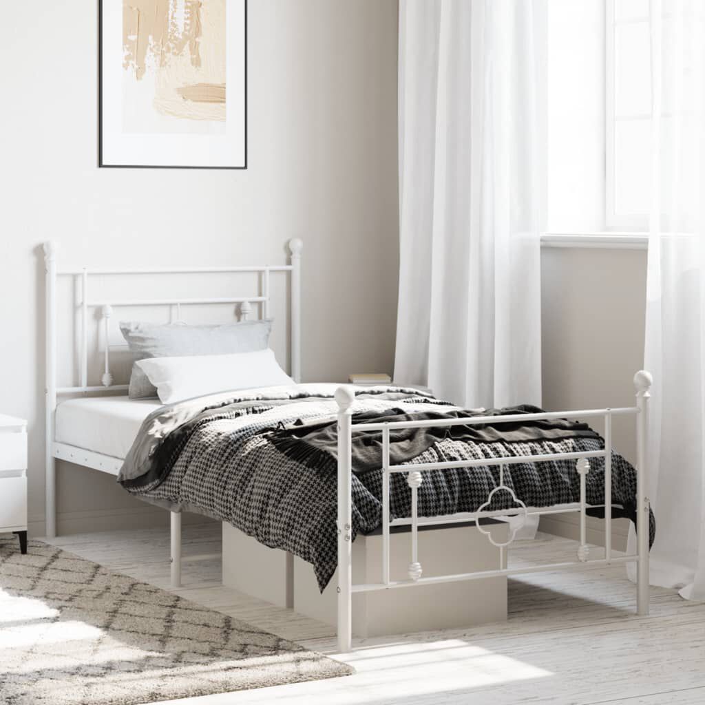 vidaXL Metal Bed Frame without Mattress with Footboard White 100x200cm