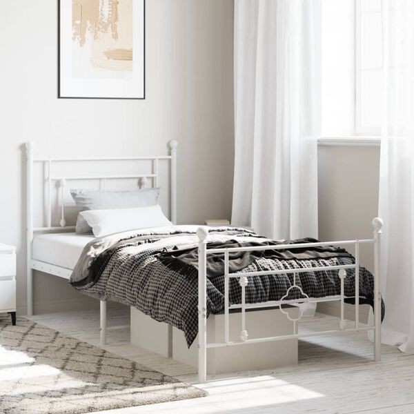vidaXL Metal Bed Frame without Mattress with Footboard White 100x200cm