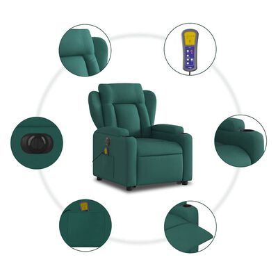 vidaXL Electric Stand up Massage Recliner Chair Dark Green Fabric