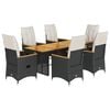 vidaXL 7 Piece Garden Dining Set with Cushions Black Poly Rattan