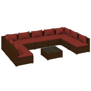 vidaXL 10 Piece Garden Lounge Set with Cushions Poly Rattan Brown