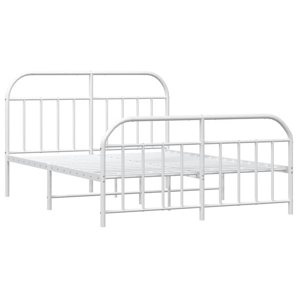 vidaXL Metal Bed Frame without Mattress with Footboard White 135x190cm