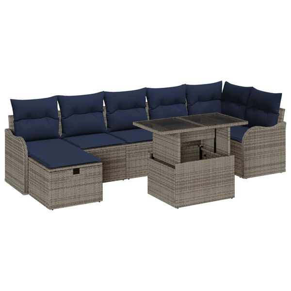 vidaXL 8 Piece Garden Sofa Set with Cushions Grey Poly Rattan