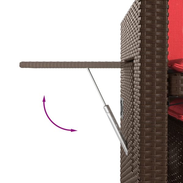 vidaXL Reclining Garden Bench with Cushions Brown Poly Rattan