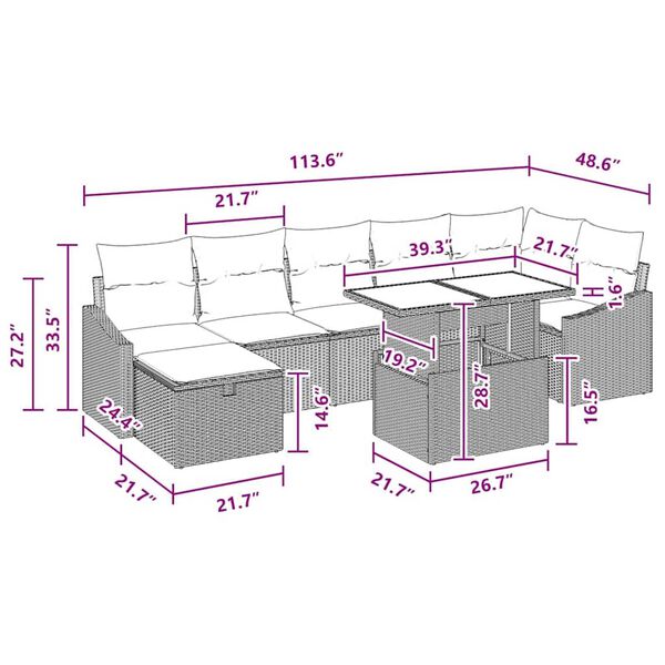 vidaXL Garden Sofa Set with Cushion 8 pcs Brown Poly rattan
