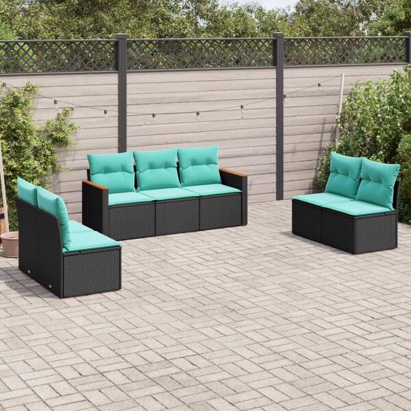 vidaXL 7 Piece Garden Sofa Set with Cushions Black Poly Rattan