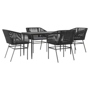 vidaXL 5 Piece Garden Dining Set with Cushions Black Poly Rattan Glass