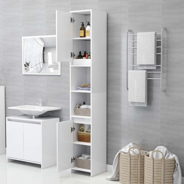 vidaXL Bathroom Cabinet White 30x30x183.5 cm Engineered Wood
