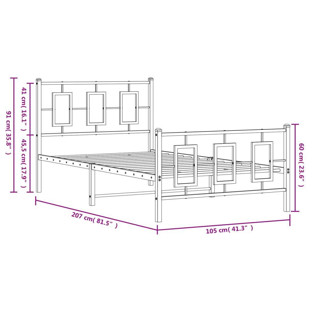 vidaXL Metal Bed Frame without Mattress with Footboard White 100x200cm