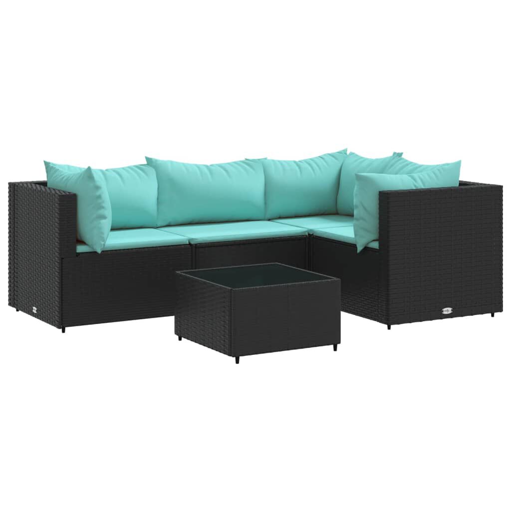 vidaXL 5 Piece Garden Lounge Set with Cushions Black Poly Rattan