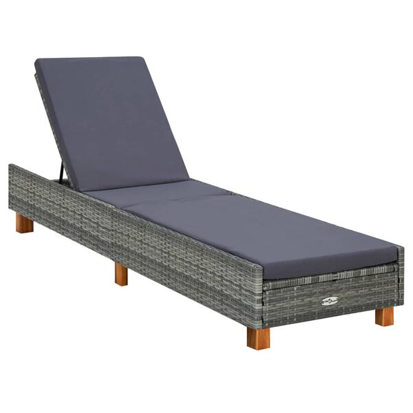 vidaXL Sunbed with Cushion Poly Rattan Grey