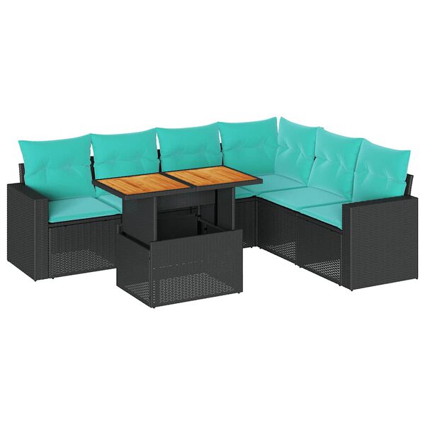 vidaXL 7 Piece Garden Sofa Set with Cushions Black Poly Rattan