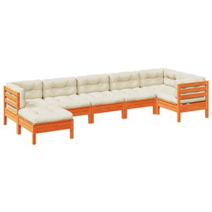 vidaXL 7 Piece Garden Sofa Set with Cushions Wax Brown Solid Wood Pine