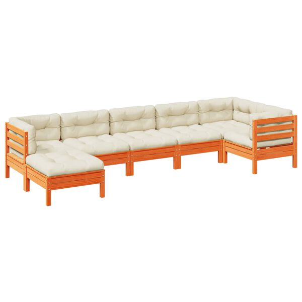vidaXL 7 Piece Garden Sofa Set with Cushions Wax Brown Solid Wood Pine