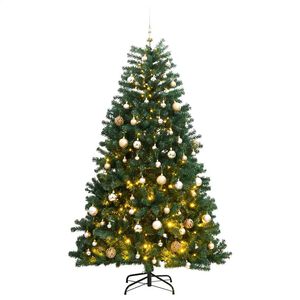 vidaXL Artificial Hinged Christmas Tree 150 LEDs & Ball Set 150 cm