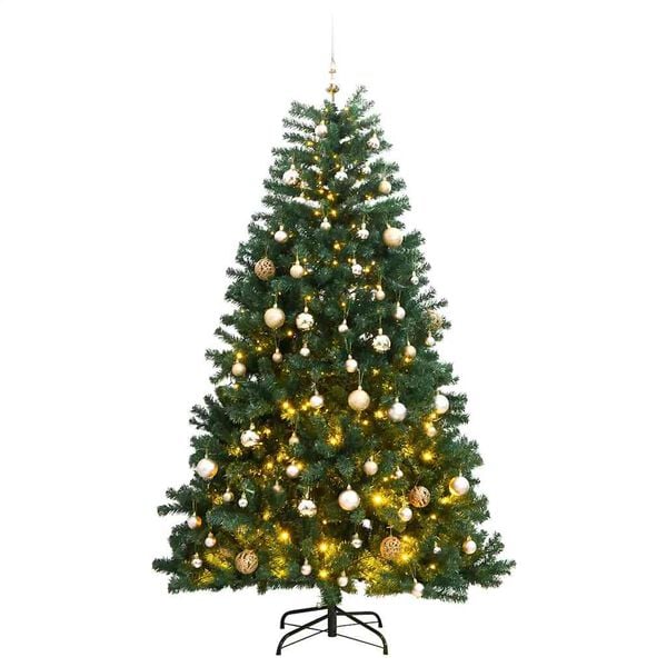 vidaXL Artificial Hinged Christmas Tree 150 LEDs & Ball Set 150 cm