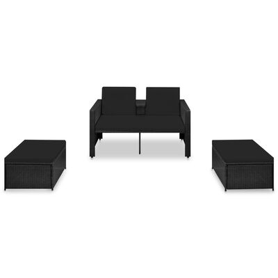 vidaXL 3 Piece Garden Lounge Set with Cushions Poly Rattan Black