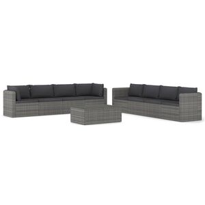 vidaXL 9 Piece Garden Lounge Set with Cushions Poly Rattan Grey