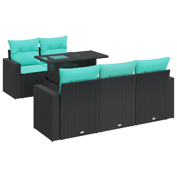 vidaXL 6 Piece Garden Sofa Set with Cushions Black Poly Rattan Acacia