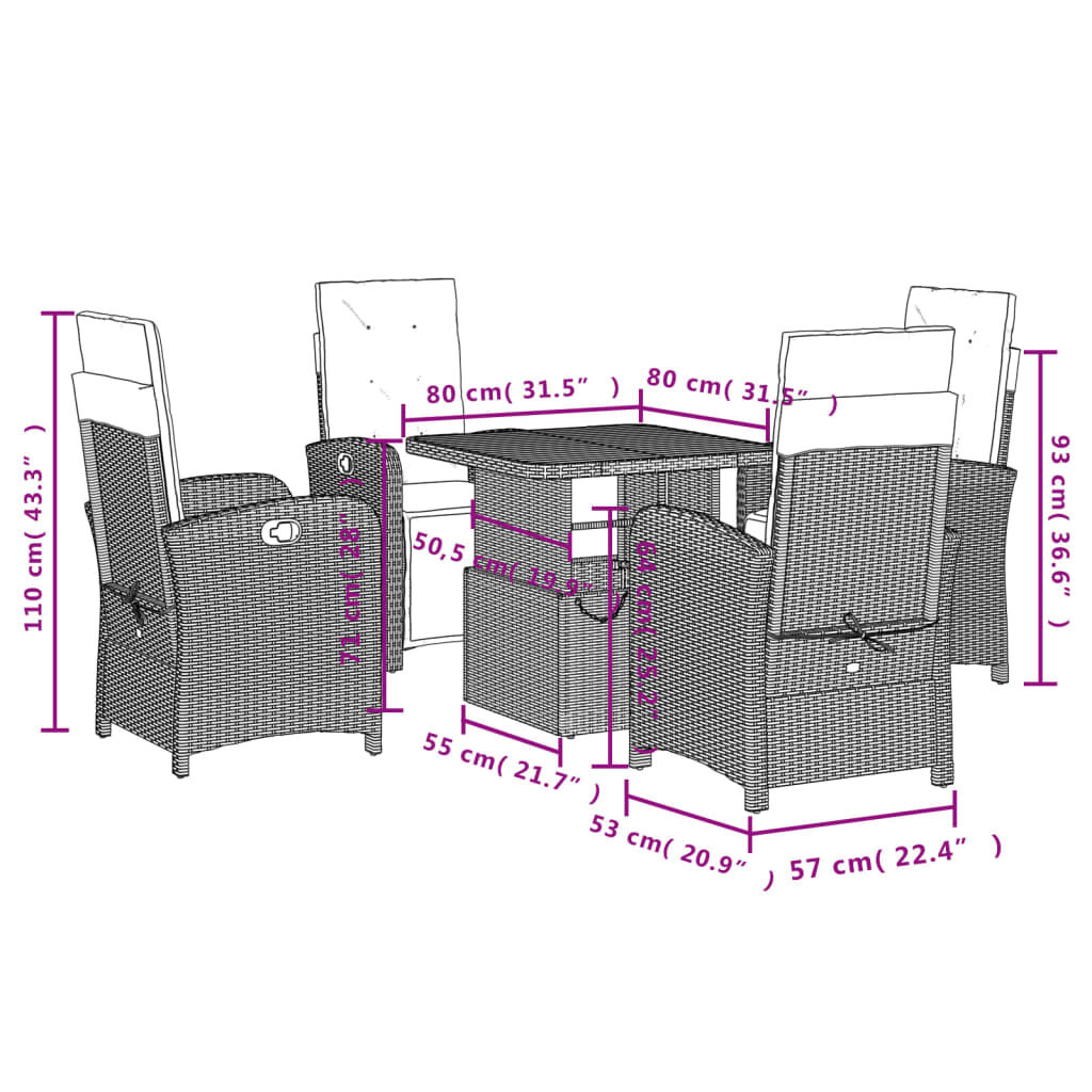 vidaXL 5 Piece Garden Dining Set with Cushions Black Poly Rattan