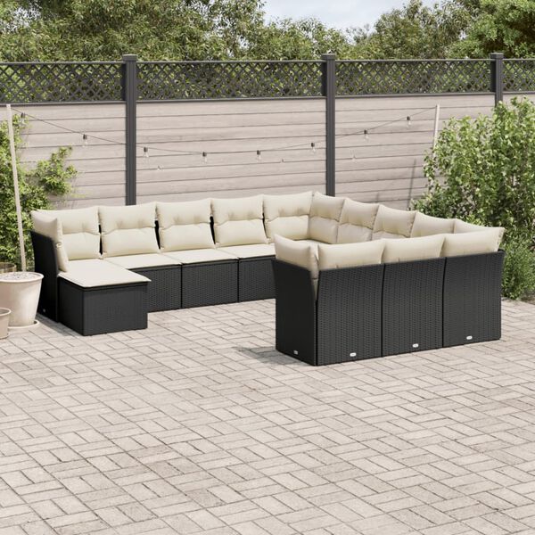 vidaXL 12 Piece Garden Sofa Set with Cushions Black Poly Rattan