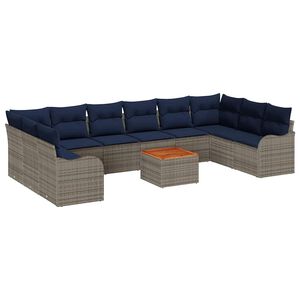 vidaXL Garden Sofa Set with Cushion 11 pcs Grey Poly Rattan