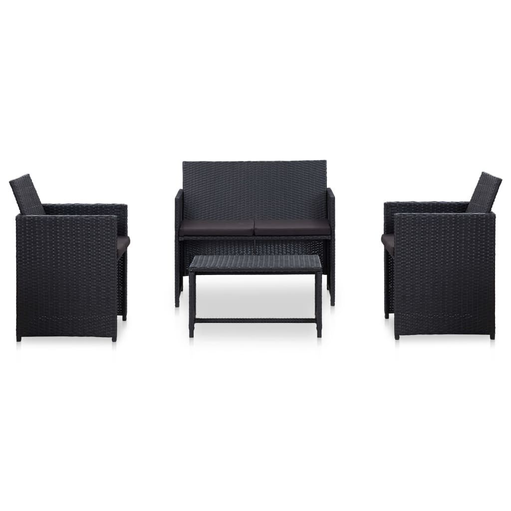vidaXL 4 Piece Garden Lounge Set with Cushions Poly Rattan Black