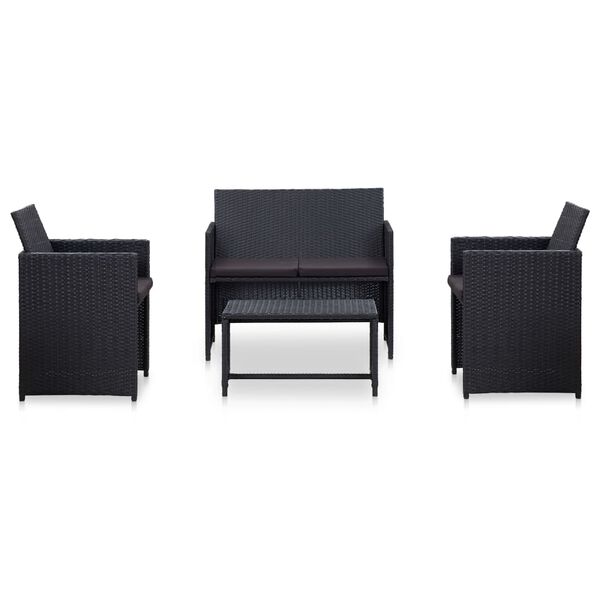 vidaXL 4 Piece Garden Lounge Set with Cushions Poly Rattan Black