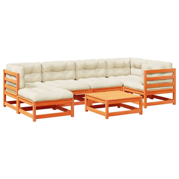 vidaXL 7 Piece Garden Sofa Set with Cushions Wax Brown Solid Wood Pine