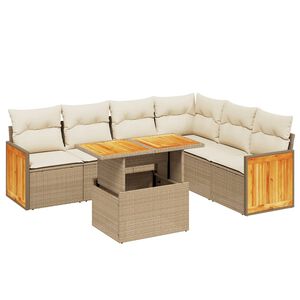 vidaXL 7 Piece Garden Sofa Set with Cushions Beige Poly Rattan
