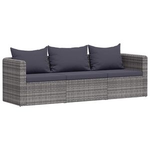 vidaXL 3 Piece Garden Sofa Set with Cushions Grey Poly Rattan