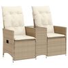 vidaXL Reclining Garden Sofa 2-Seater with Table Beige Poly Rattan