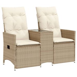 vidaXL Reclining Garden Sofa 2-Seater with Table Beige Poly Rattan