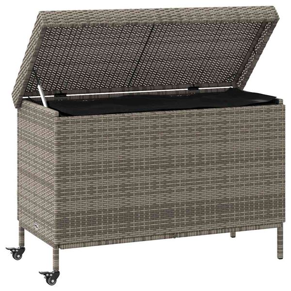 vidaXL Garden Storage Box with Wheels Grey 110x55x73 cm Poly Rattan