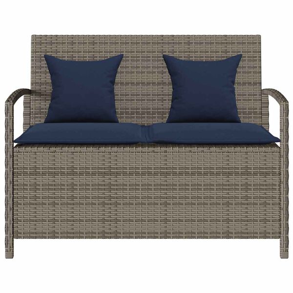 vidaXL Garden Storage Bench with Cushion Grey Poly Rattan