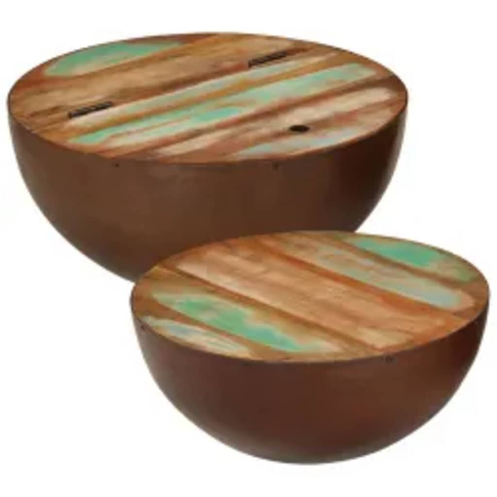 vidaXL Two Piece Bowl Shaped Coffee Table Set Solid Reclaimed Wood