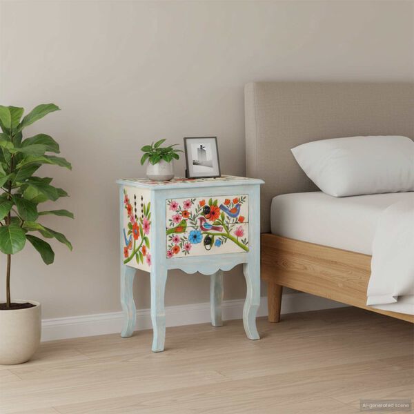 vidaXL Hand Painted Bedside Cabinet 40x30x50 cm Solid Mango Wood