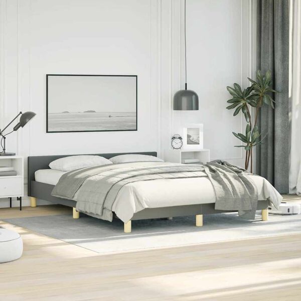 vidaXL Bed Frame without Mattress Dark Grey Queen Fabric