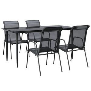 vidaXL 5 Piece Garden Dining Set Black Steel and Textilene