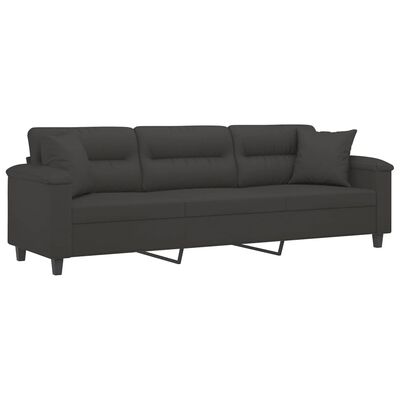 vidaXL 3-Seater Sofa with Pillows&Cushions Dark Grey 210 cm Microfibre Fabric