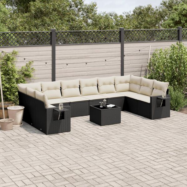 vidaXL 11 Piece Garden Sofa Set with Cushions Black Poly Rattan