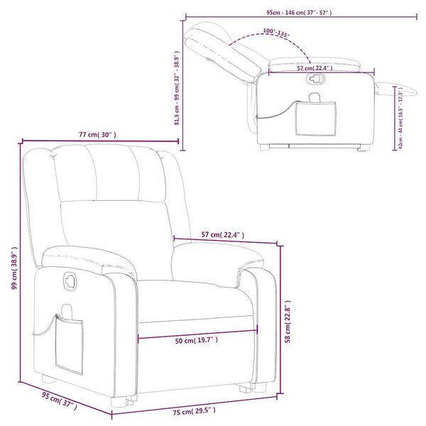 vidaXL Stand up Massage Recliner Chair Cream Faux Leather