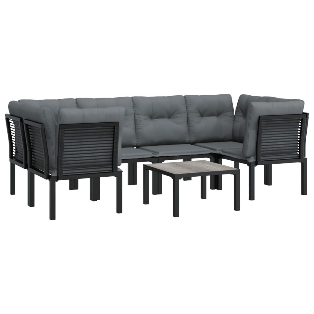 vidaXL 7 Piece Garden Lounge Set Black and Grey Poly Rattan