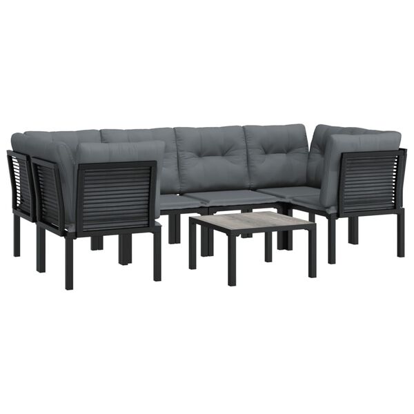 vidaXL 7 Piece Garden Lounge Set Black and Grey Poly Rattan