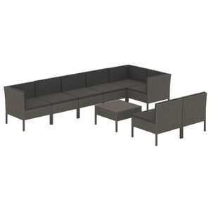 vidaXL 9 Piece Garden Lounge Set with Cushions Poly Rattan Grey