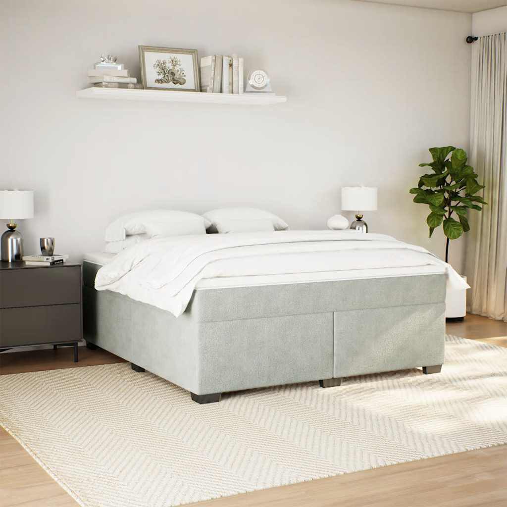 vidaXL Box Spring Bed with Mattress Light Grey California King Velvet