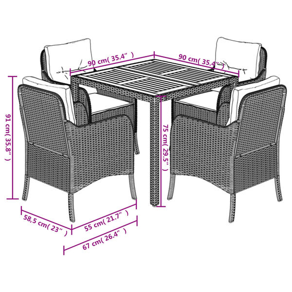 vidaXL 5 Piece Garden Dining Set with Cushions Grey Poly Rattan